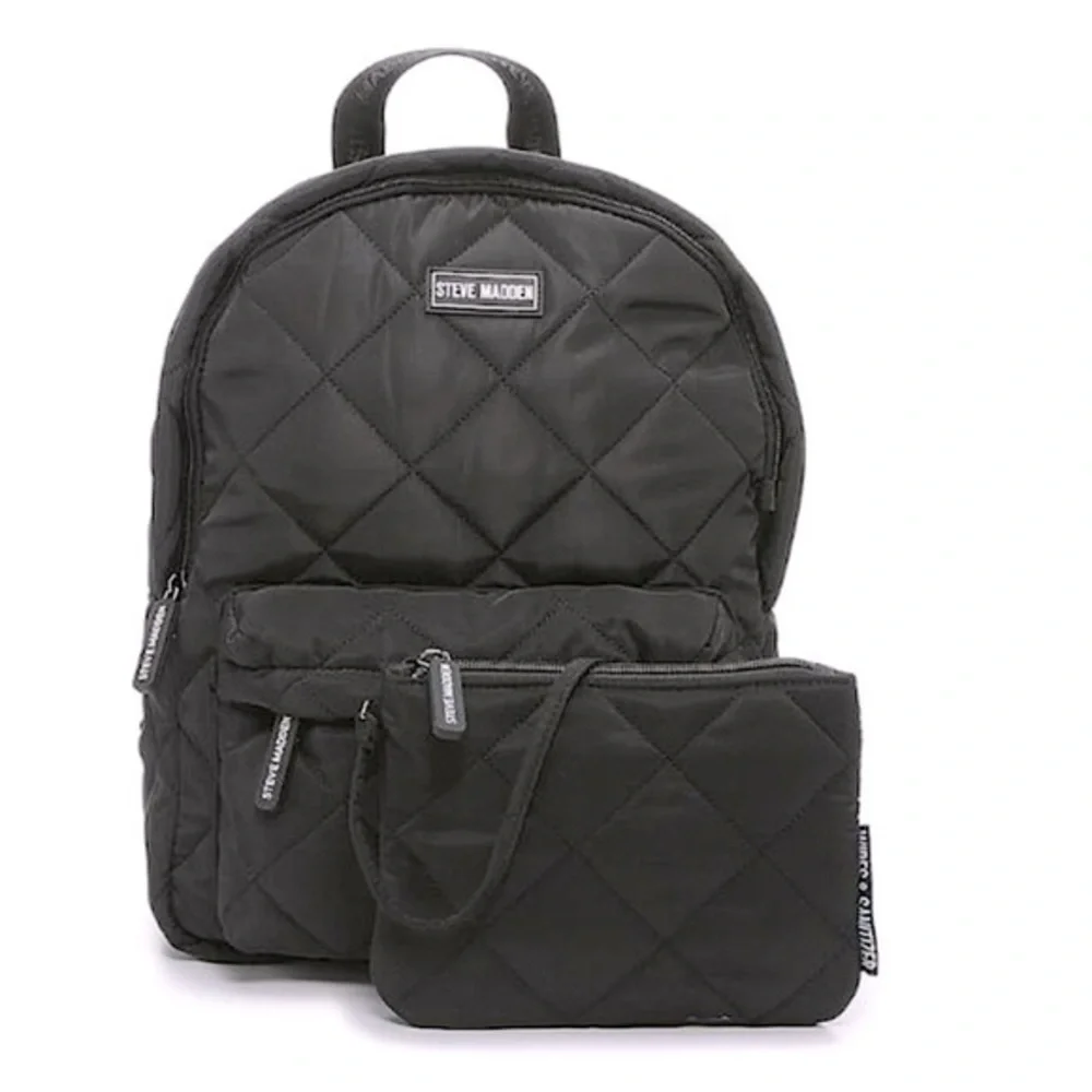 Steve Madden Quilted Black Backpack Set